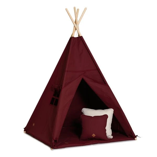 Teepee Tent + Floor Mat + Pillows - Maroon 1 Teepee Tent + Floor Mat + Pillows - Maroon