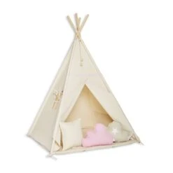 Teepee Tent + Floor Mat + Pillows - Natural Pink