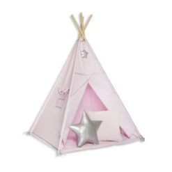 Teepee Tent + Floor Mat + Pillows Silver Pink