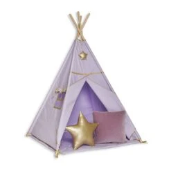 Teepee Tent + Floor Mat + Pillows Gold Lilac