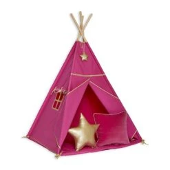 Teepee Tent + Floor Mat + Pillows Gold Fuchsia