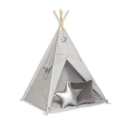 Teepee Tent + Floor Mat + Pillows Silver Grey