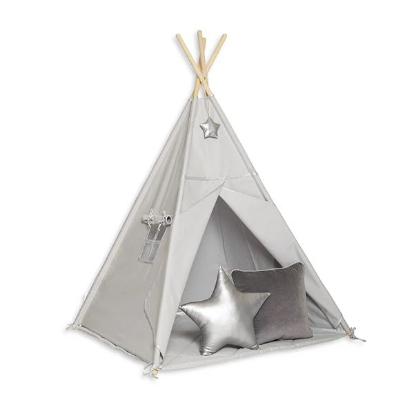 Teepee Tent + Floor Mat + Pillows Silver Grey 1 Teepee Tent + Floor Mat + Pillows Silver Grey
