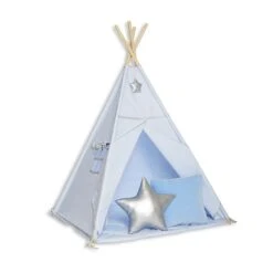 Teepee Tent + Floor Mat + Pillows Silver Blue