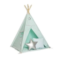 Teepee Tent + Floor Mat + Pillows Silver Mint
