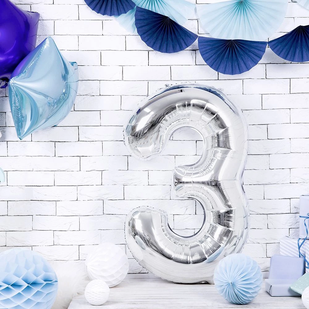 Foil Balloon Number 3 Large Silver 2 Foil Balloon Number 3 Large Silver – Image 2