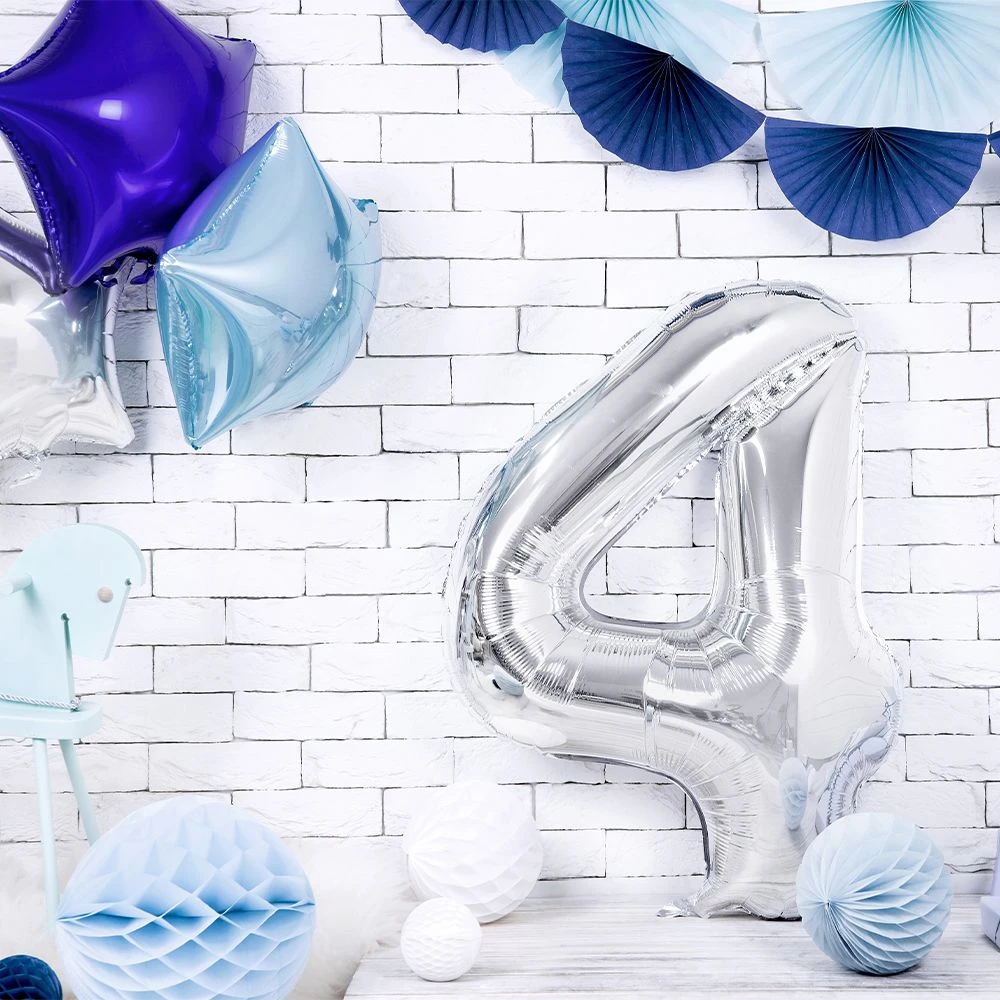 Foil Balloon Number 4 Large Silver 2 Foil Balloon Number 4 Large Silver – Image 2