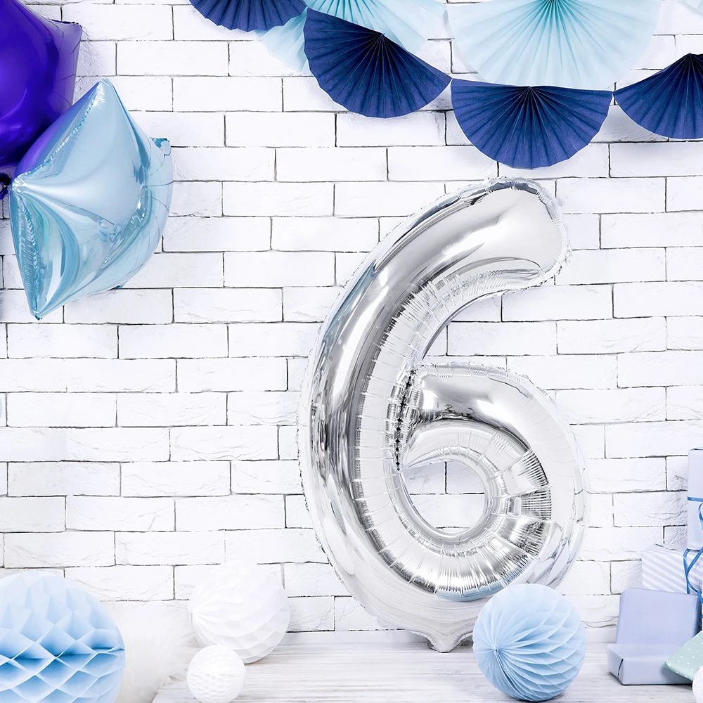 Foil Balloon Number 6 Large Silver 2 Foil Balloon Number 6 Large Silver – Image 2