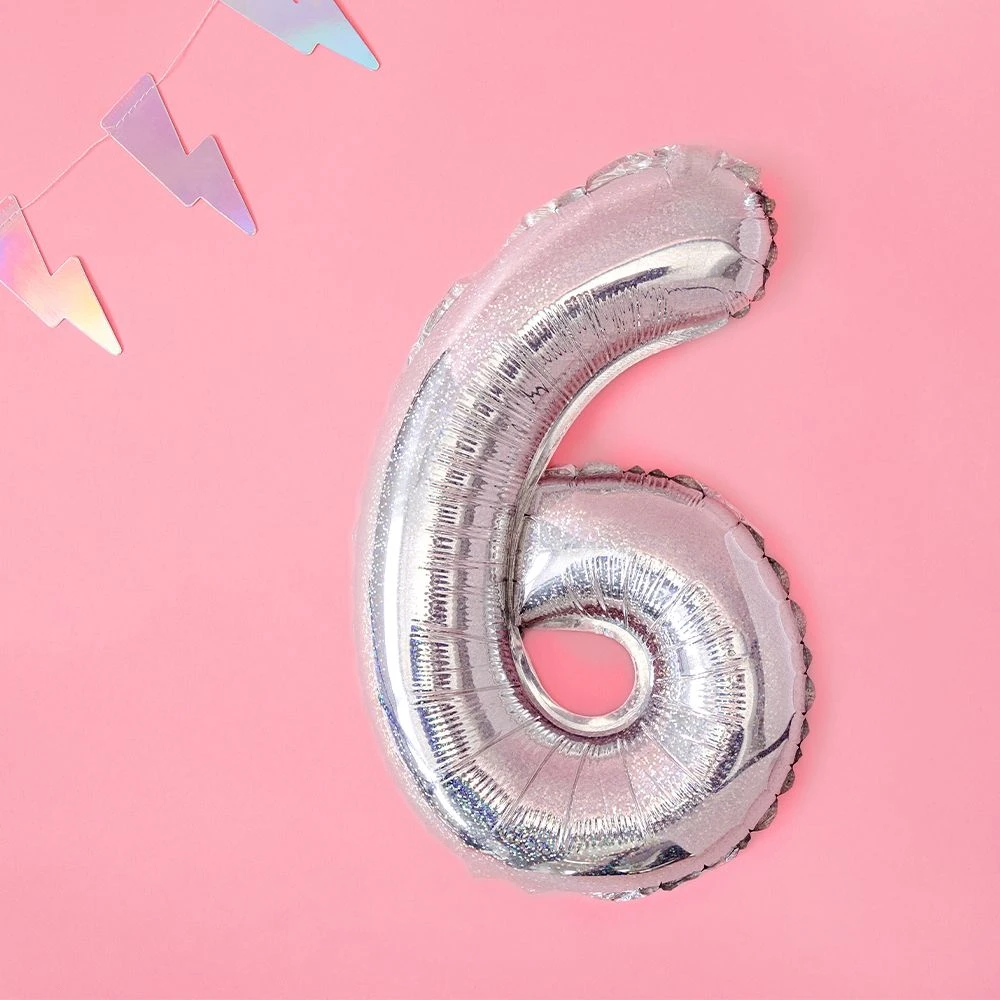 Foil Balloon Number 6 Large Silver 3 Foil Balloon Number 6 Large Silver – Image 3