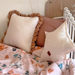 Muslin Ruffle Pillow - Carmel -Fun with Mum Soldes frilly pillow carmel