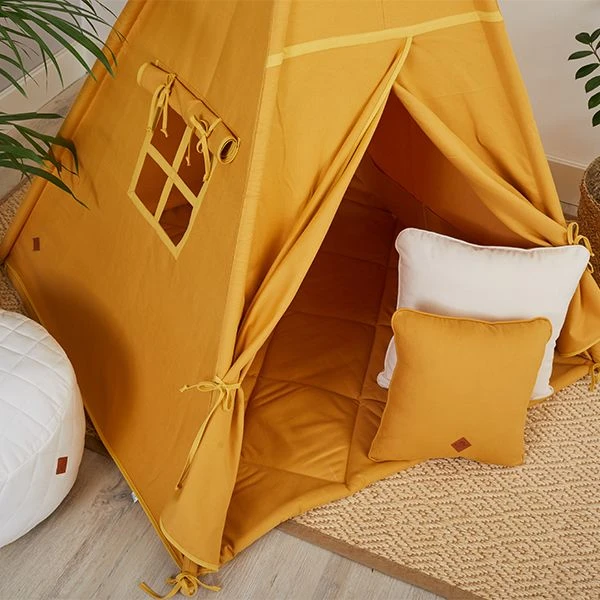 Teepee Tent + Floor Mat + Pillows - Mustard 5 Teepee Tent + Floor Mat + Pillows - Mustard – Image 5