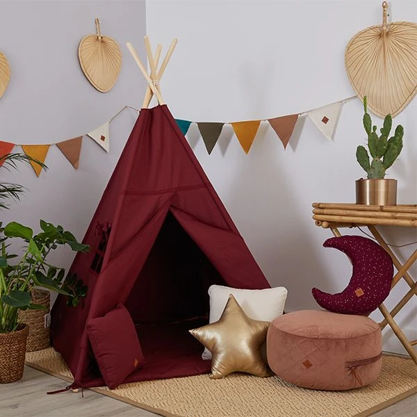 Teepee Tent + Floor Mat + Pillows - Maroon 2 Teepee Tent + Floor Mat + Pillows - Maroon – Image 2