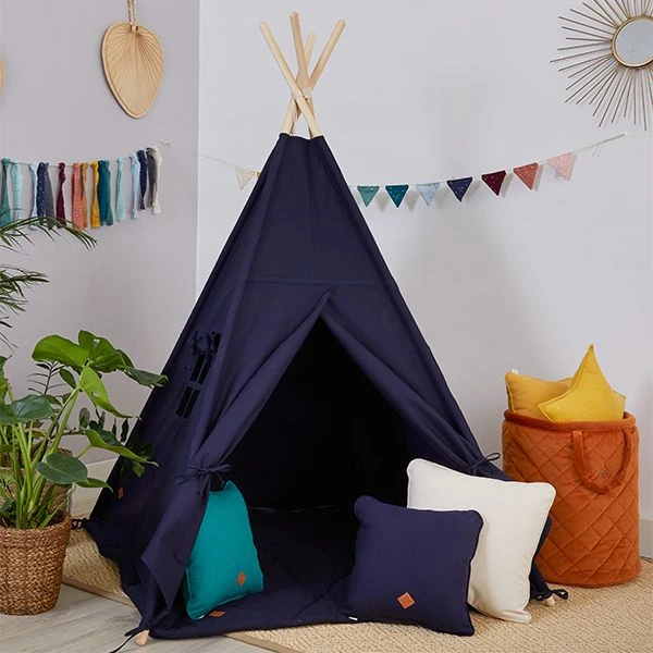 Teepee Tent + Floor Mat - Navy Blue 2 Teepee Tent + Floor Mat - Navy Blue – Image 2