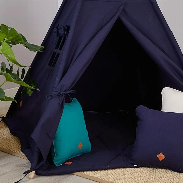 Teepee Tent + Floor Mat + Pillows - Navy Blue 3 Teepee Tent + Floor Mat + Pillows - Navy Blue – Image 3