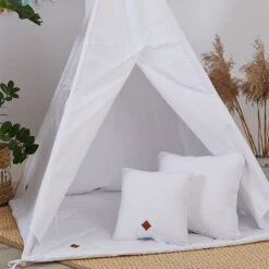 Teepee Tent + Floor Mat + Pillows - White -Fun with Mum Soldes funwithmum143 1