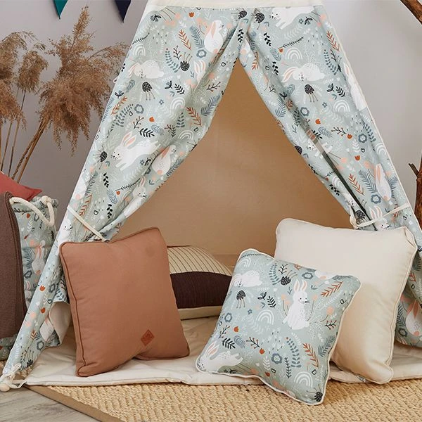 Teepee Tent + Floor Mat + Pillows - Rabbit 6 Teepee Tent + Floor Mat + Pillows - Rabbit – Image 6