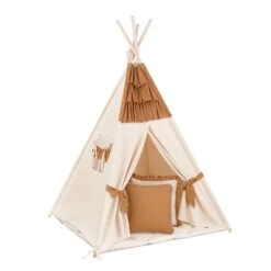 Teepee Tent + Floor Mat + Pillows - Frilly Muslin Carmel
