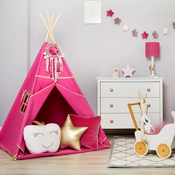 Teepee Tent + Floor Mat + Pillows Gold Fuchsia 4 Teepee Tent + Floor Mat + Pillows Gold Fuchsia – Image 4