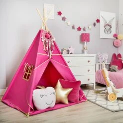 Teepee Tent + Floor Mat Gold Fuchsia -Fun with Mum Soldes gold fuchsia 2 3
