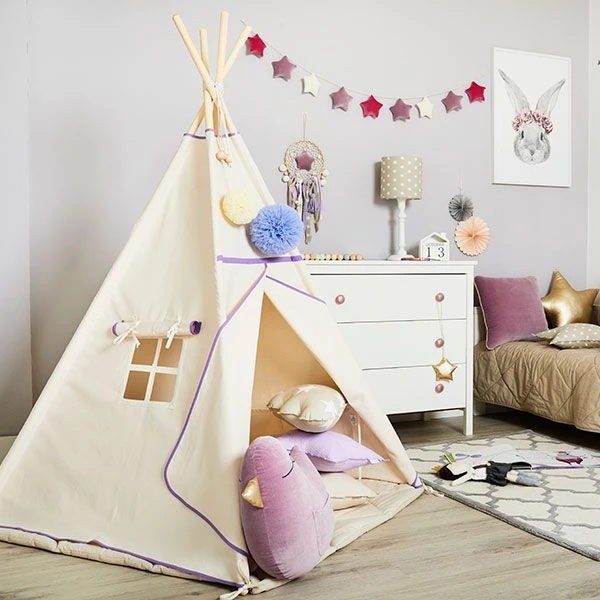 Teepee Tent + Floor Mat Natural Lilac 3 Teepee Tent + Floor Mat Natural Lilac – Image 3