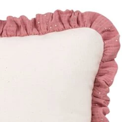 Muslin Ruffle Pillow - Raspberry -Fun with Mum Soldes ruffle pillow raspberry