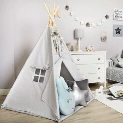 Teepee Tent + Floor Mat + Pillows Silver Grey 9 Teepee Tent + Floor Mat + Pillows Silver Grey -Fun with Mum Soldes silver grey 2 1