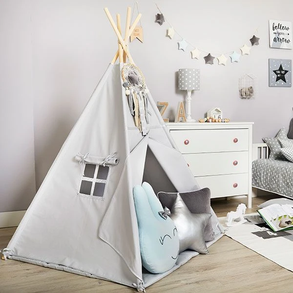 Teepee Tent + Floor Mat + Pillows Silver Grey 3 Teepee Tent + Floor Mat + Pillows Silver Grey – Image 3