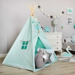 Teepee Tent + Floor Mat + Pillows Silver Mint -Fun with Mum Soldes silver mint 2 1