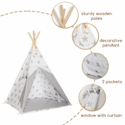 Teepee Tent + Floor Mat - Bright Grey 8 Teepee Tent + Floor Mat - Bright Grey -Fun with Mum Soldes teepee bright grey details 1200 1