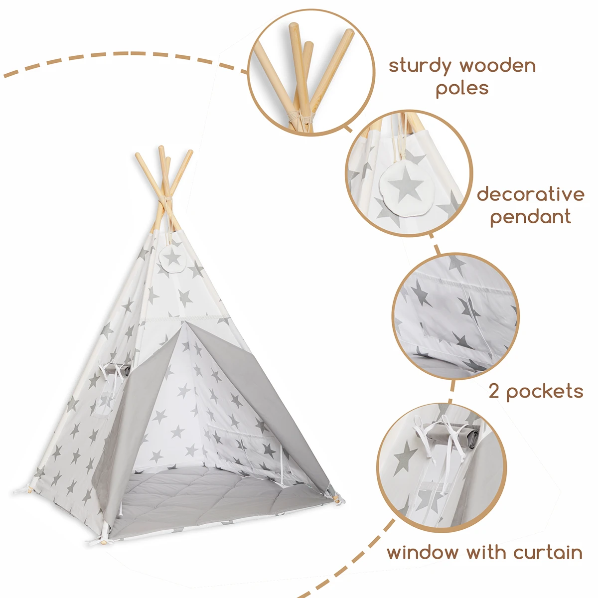 Teepee Tent + Floor Mat - Bright Grey 4 Teepee Tent + Floor Mat - Bright Grey – Image 4
