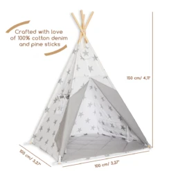 Teepee Tent - Bright Grey -Fun with Mum Soldes teepee bright grey dimensions