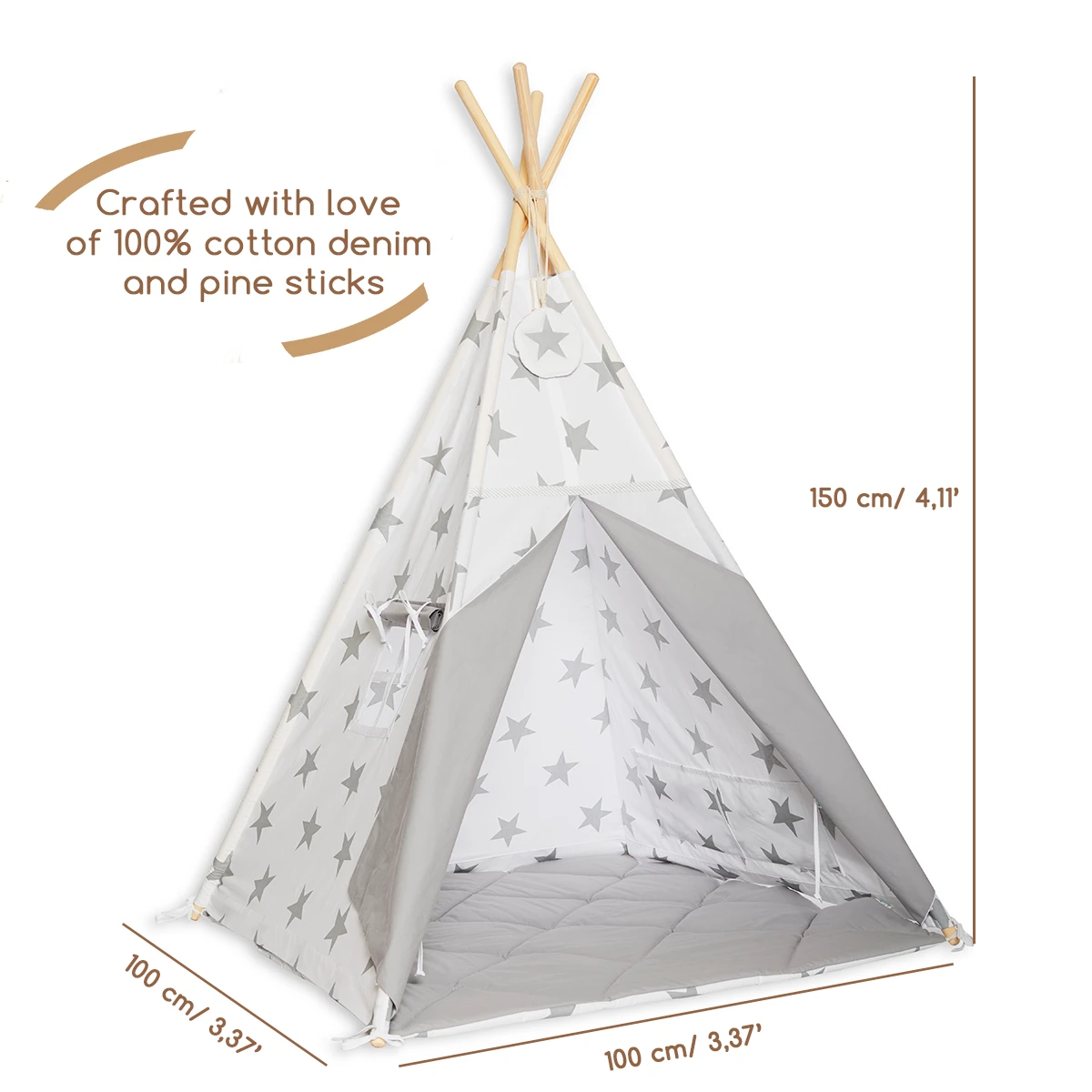 Teepee Tent + Floor Mat + Pillows - Bright Grey 8 Teepee Tent + Floor Mat + Pillows - Bright Grey – Image 8
