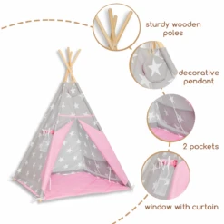 Teepee Tent + Floor Mat - Candy Star -Fun with Mum Soldes teepee candystar details 1200 1