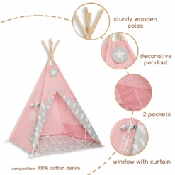 Teepee Tent + Floor Mat - Cloudy Roses -Fun with Mum Soldes teepee cloudyrose details 1200 1