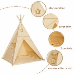 Teepee Tent + Floor Mat + Pillows Gold Ecru -Fun with Mum Soldes teepee goldecru details 1200