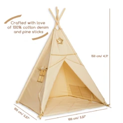 Teepee Tent - Gold Ecru -Fun with Mum Soldes teepee goldecru dimensions 2