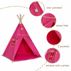Teepee Tent + Floor Mat Gold Fuchsia -Fun with Mum Soldes teepee goldfuchsia details 1200 1