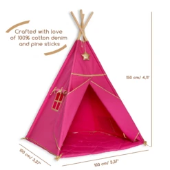 Teepee Tent + Floor Mat Gold Fuchsia -Fun with Mum Soldes teepee goldfuchsia dimensions 1