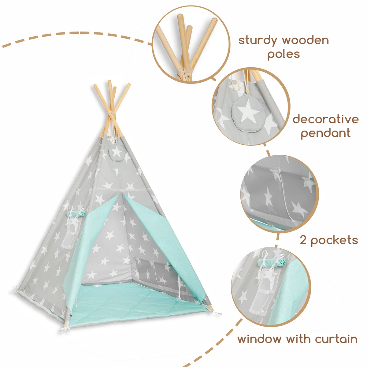 Teepee Tent + Floor Mat - Mint Heaven 6 Teepee Tent + Floor Mat - Mint Heaven – Image 6