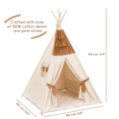 Teepee Tent - Frilly Muslin Carmel -Fun with Mum Soldes teepee muslincarmel dimensions