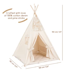 Teepee Tent + Floor Mat + Pillows - Frilly Muslin Ecru -Fun with Mum Soldes teepee muslinecru dimensions