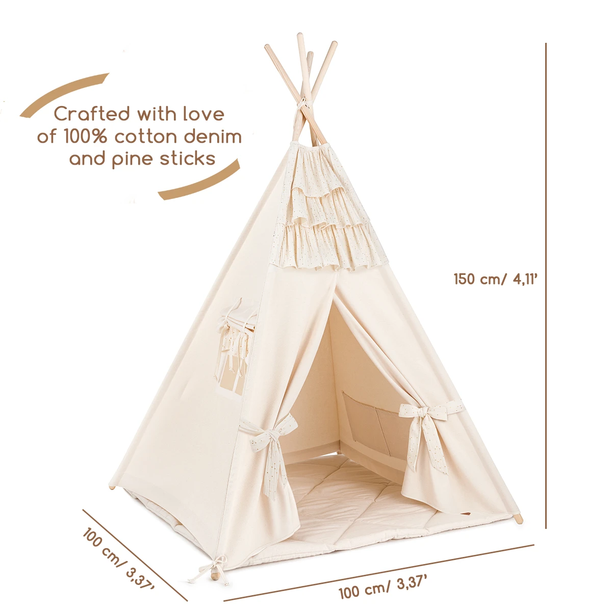 Teepee Tent + Floor Mat - Frilly Muslin - Ecru 4 Teepee Tent + Floor Mat - Frilly Muslin - Ecru – Image 4