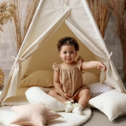 Teepee Tent + Floor Mat + Pillows - Natural Beige -Fun with Mum Soldes teepee natural2 2