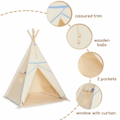 Teepee Tent - Natural Blue -Fun with Mum Soldes teepee natural blue details2 1200