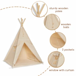 Teepee Tent - Natural Beige 26 Teepee Tent - Natural Beige -Fun with Mum Soldes teepee natural details2 1200 1