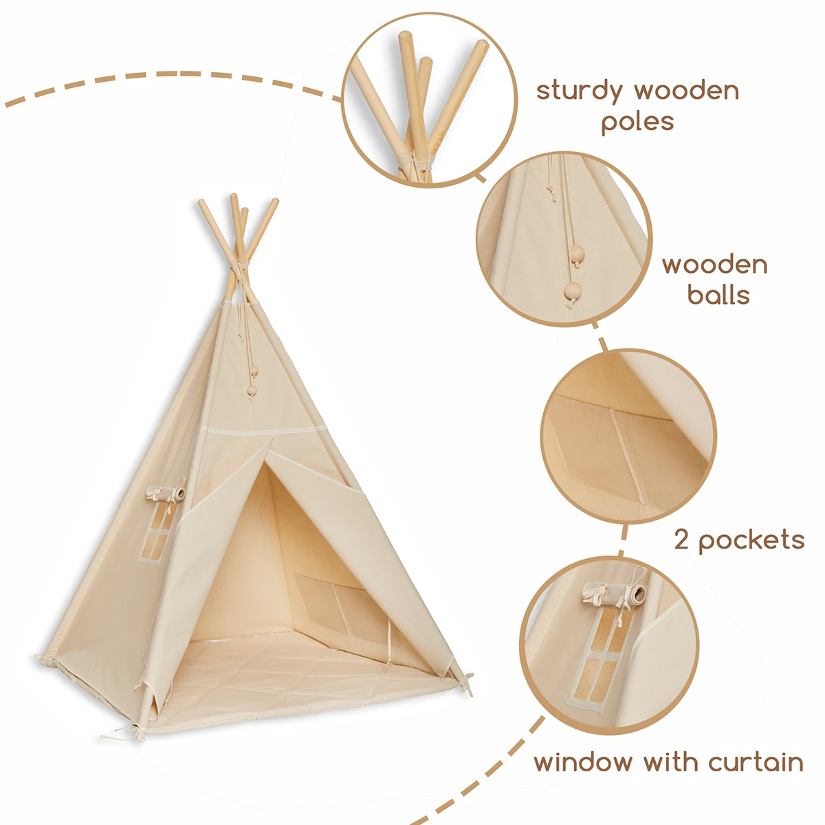 Teepee Tent - Natural Beige 12 Teepee Tent - Natural Beige – Image 12