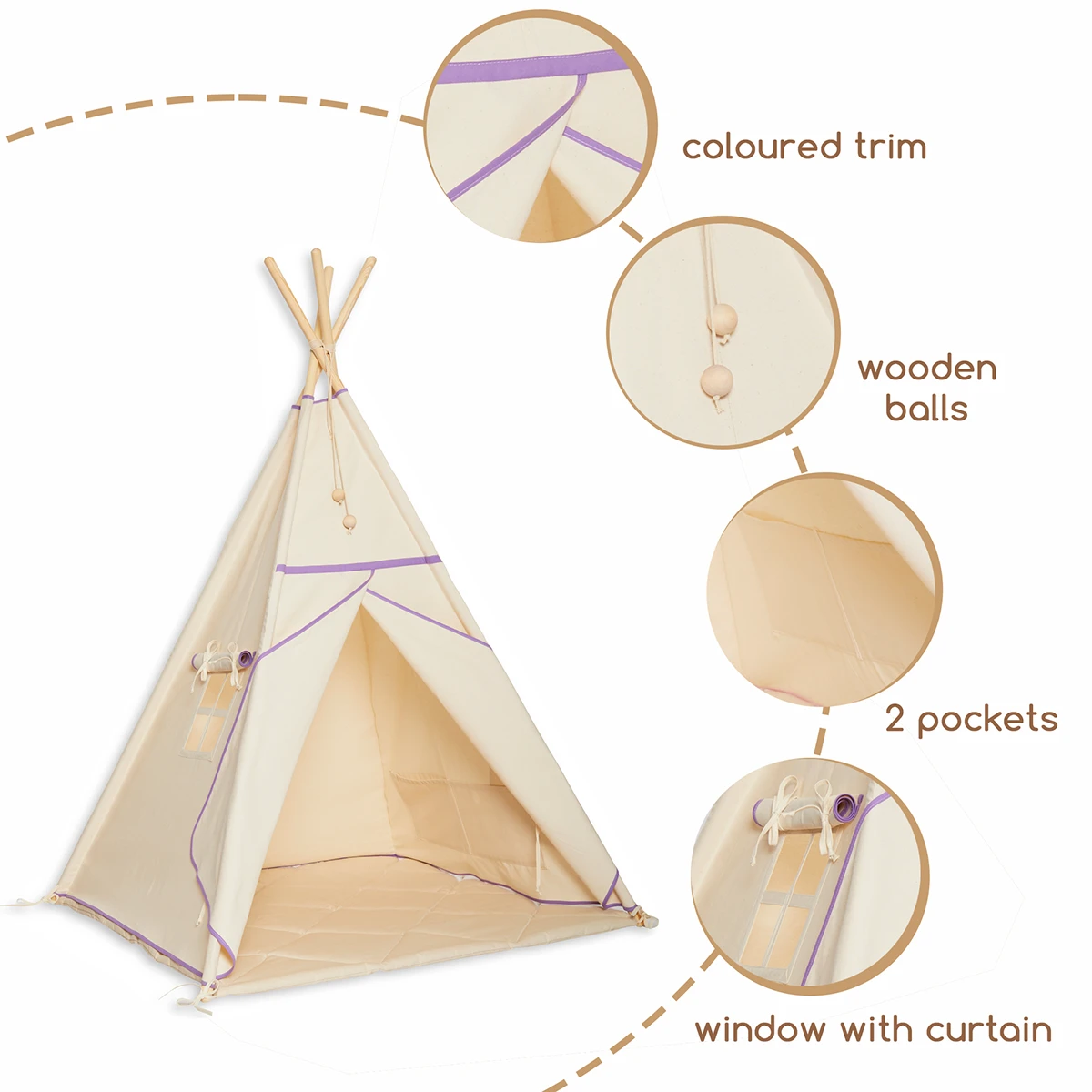Teepee Tent + Floor Mat Natural Lilac 5 Teepee Tent + Floor Mat Natural Lilac – Image 5
