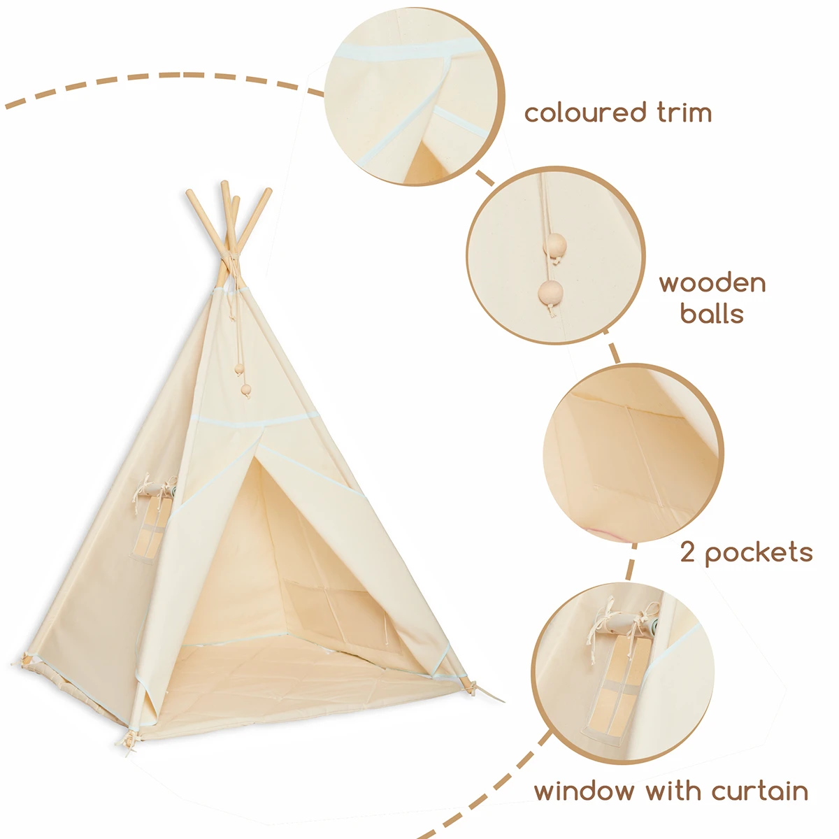 Teepee Tent + Floor Mat - Natural Mint 5 Teepee Tent + Floor Mat - Natural Mint – Image 5