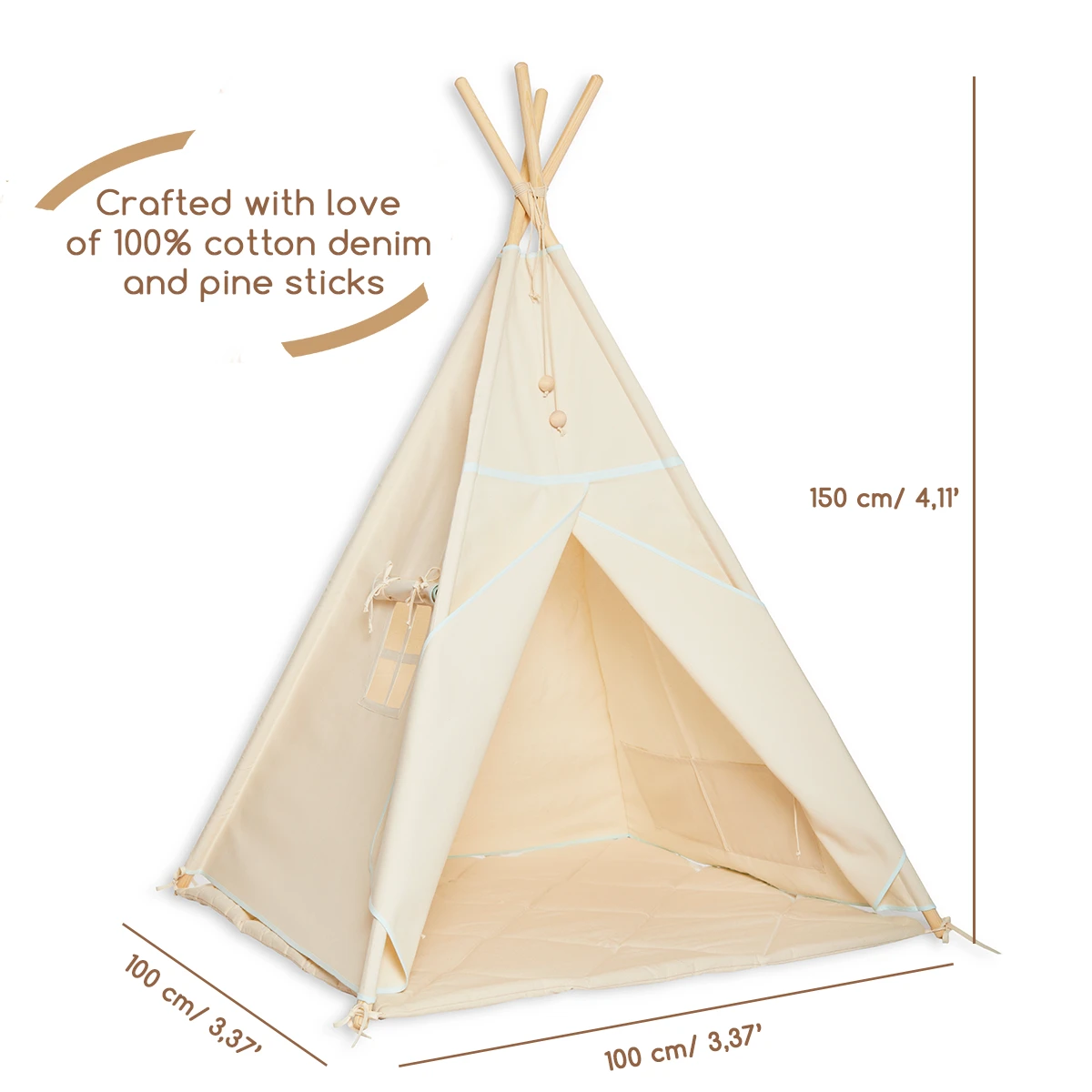 Teepee Tent + Floor Mat - Natural Mint 6 Teepee Tent + Floor Mat - Natural Mint – Image 6