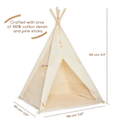 Teepee Tent + Floor Mat + Pillows - Natural Mint -Fun with Mum Soldes teepee natural mint dimensions 2